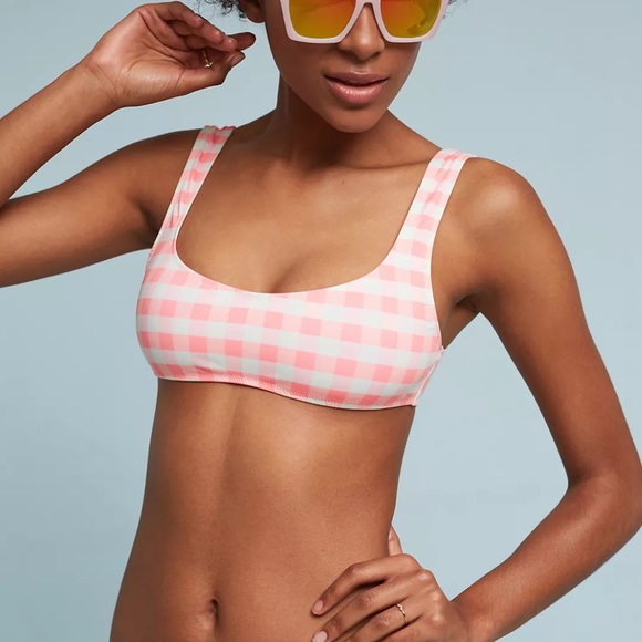 New Solid & Striped x Free People Elle L Pink White Plaid Reversible Bikini Top - Picture 5 of 5